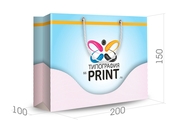 заказать печать Бумажный пакет тираж 300 штук горизонтальный, А5 формата , размер 200x150x100 мм, бумага 200 г/м² + с ламинацией, установка люверсов и ручки-шнурка